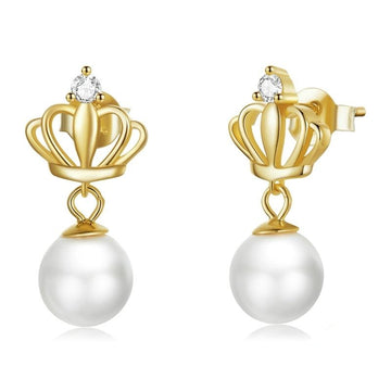 925 Sterling Silver Crown Pearl Drop Earrings
