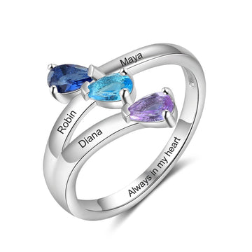 Personalized Water Drop Shaped Birthstone Ring