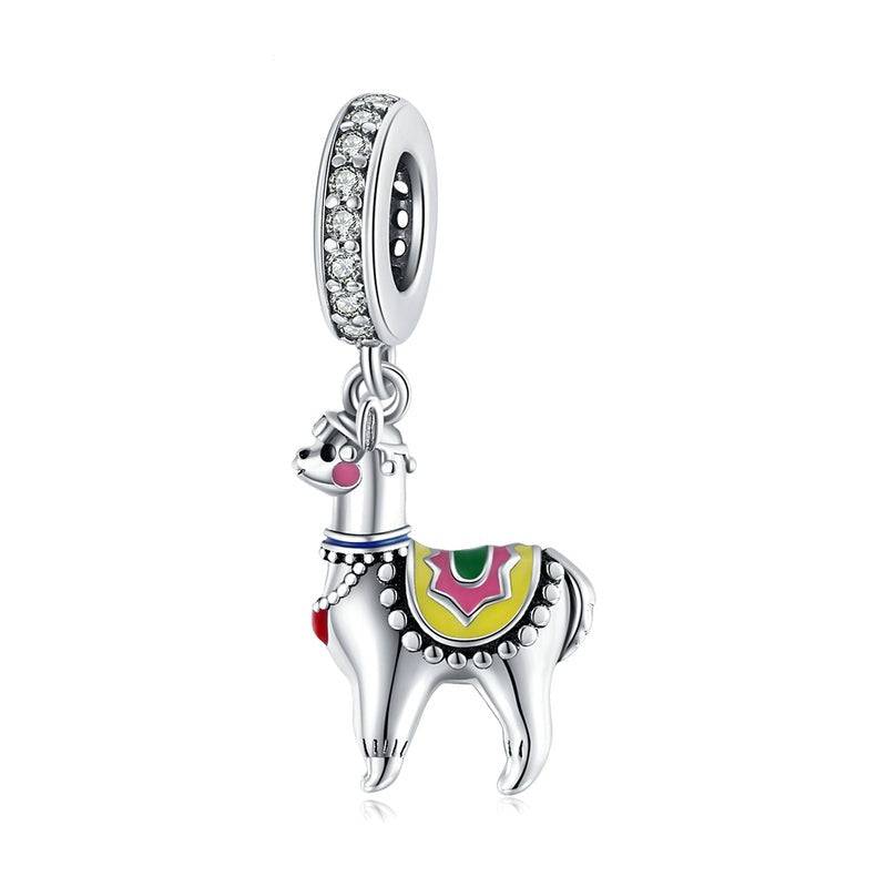 925 Sterling Silver Cute Alpaca Charm Beads