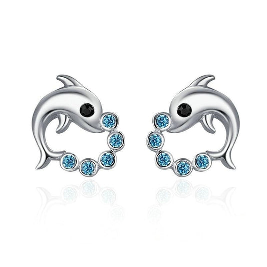 925 Sterling Silver Cute Dolphin Love Ball Stud Earrings