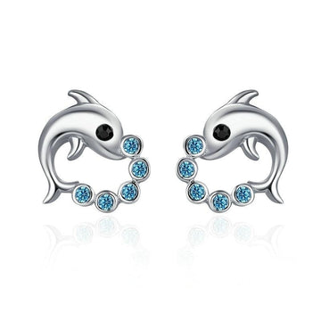 925 Sterling Silver Cute Dolphin Love Ball Stud Earrings