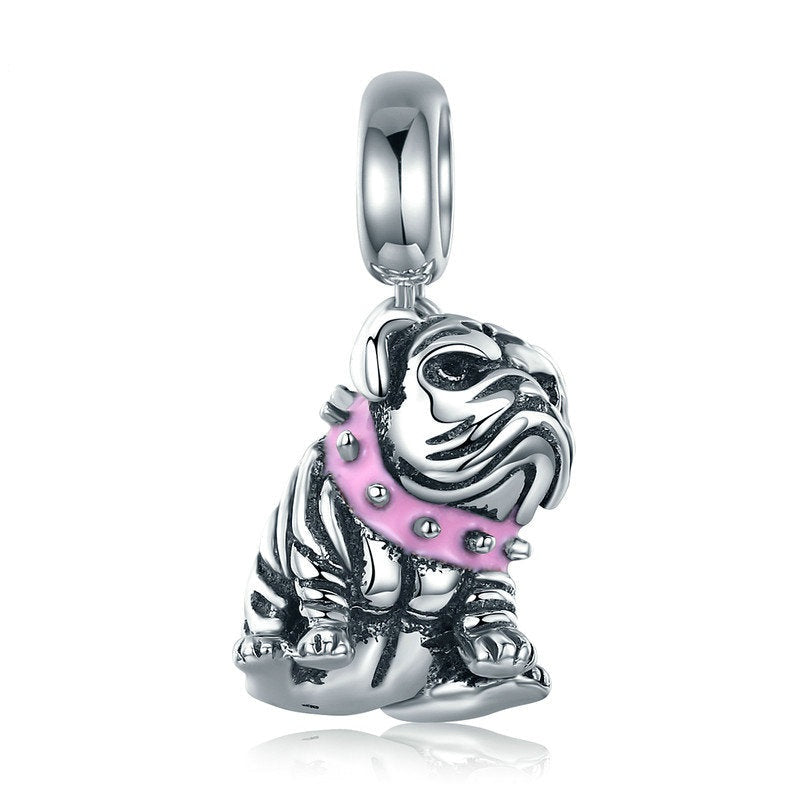 925 Sterling Silver Cute Bulldog Dog Charm Beads