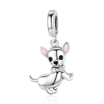 925 Sterling Silver Cute Chihuahua Dog Charm Beads