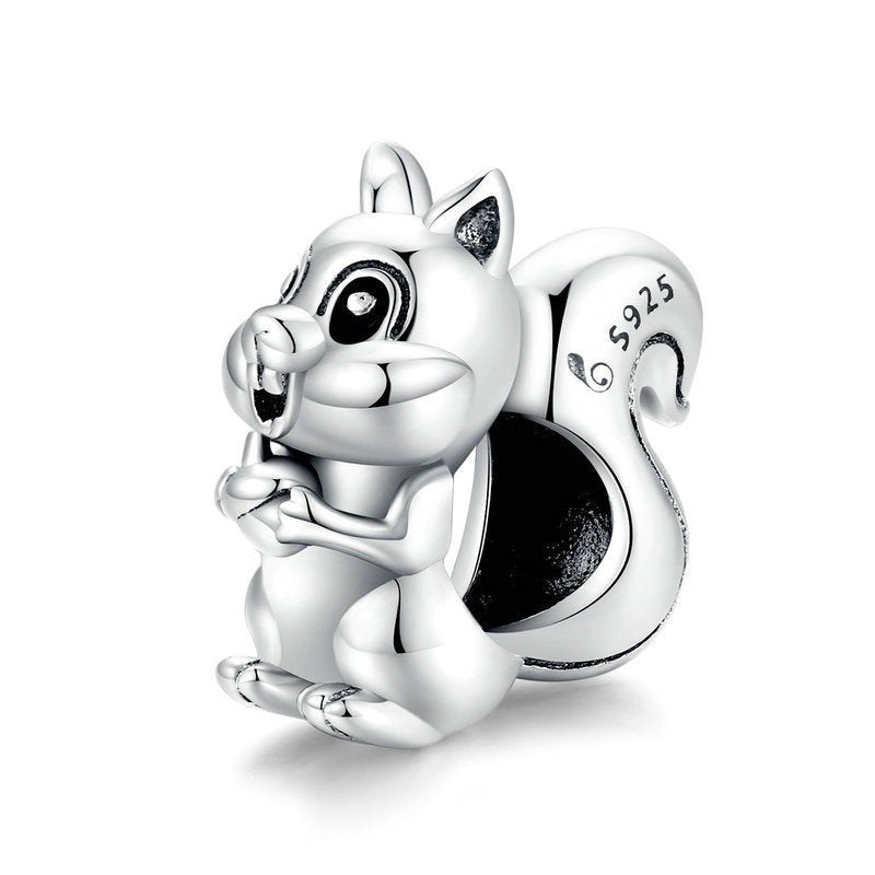 925 Sterling Silver Cute Squirrel Charm Beads