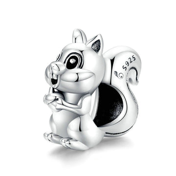 925 Sterling Silver Cute Squirrel Charm Beads