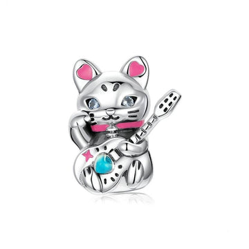 925 Sterling Silver Cyberpunk Fortune Cat Charm Beads