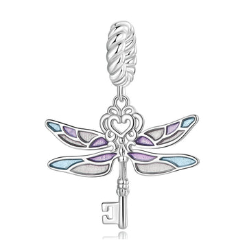 925 Sterling Silver Dainty Dragonfly Key  Charm Beads