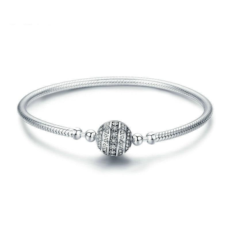 Pulsera de plata de ley 925 con cierre redondo deslumbrante