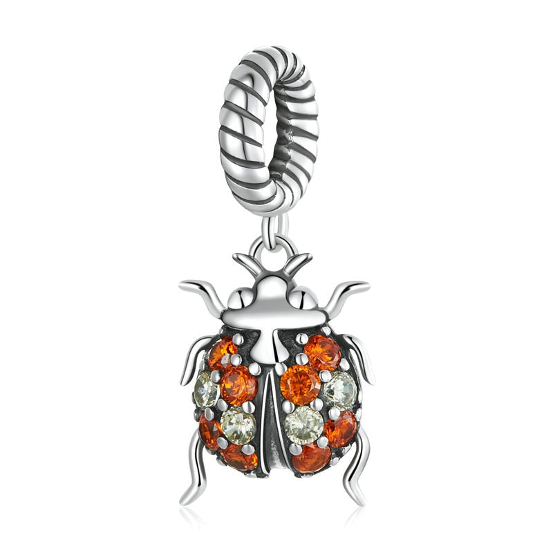 925 Sterling Silver Dazzling Stone Ladybug Charm Beads
