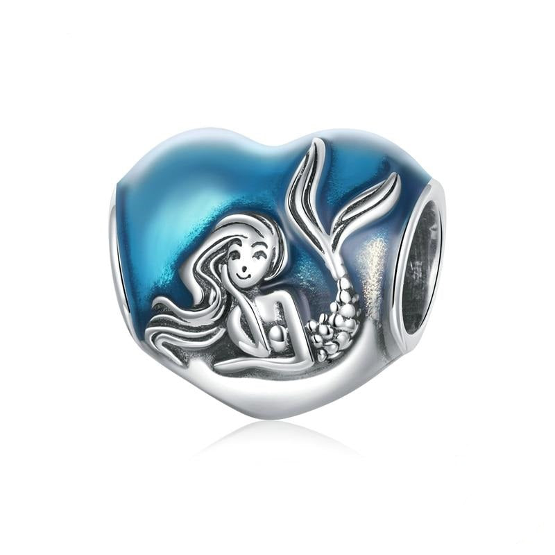 925 Sterling Silver Dream Mermaid Heart Charm Beads