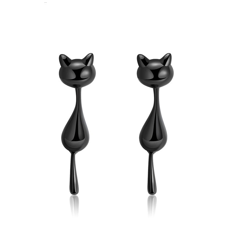 925 Sterling Silver Black Cat Earrings