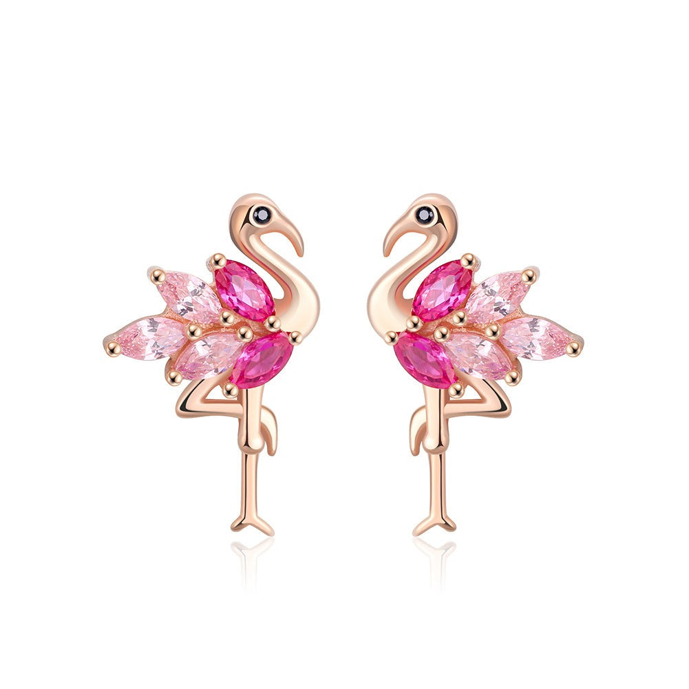 925 Sterling Silver Flamingo Bird Stud Earrings