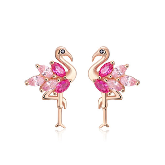 925 Sterling Silver Flamingo Bird Stud Earrings