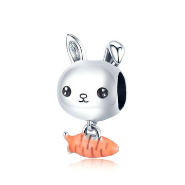 925 Sterling Silver Enamel Carrot Rabbit Charm Beads