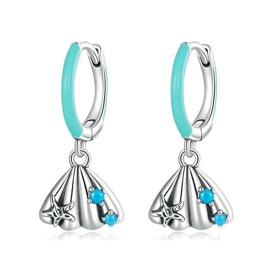 925 Sterling Silver Shell Cute Starfish Drop Earrings