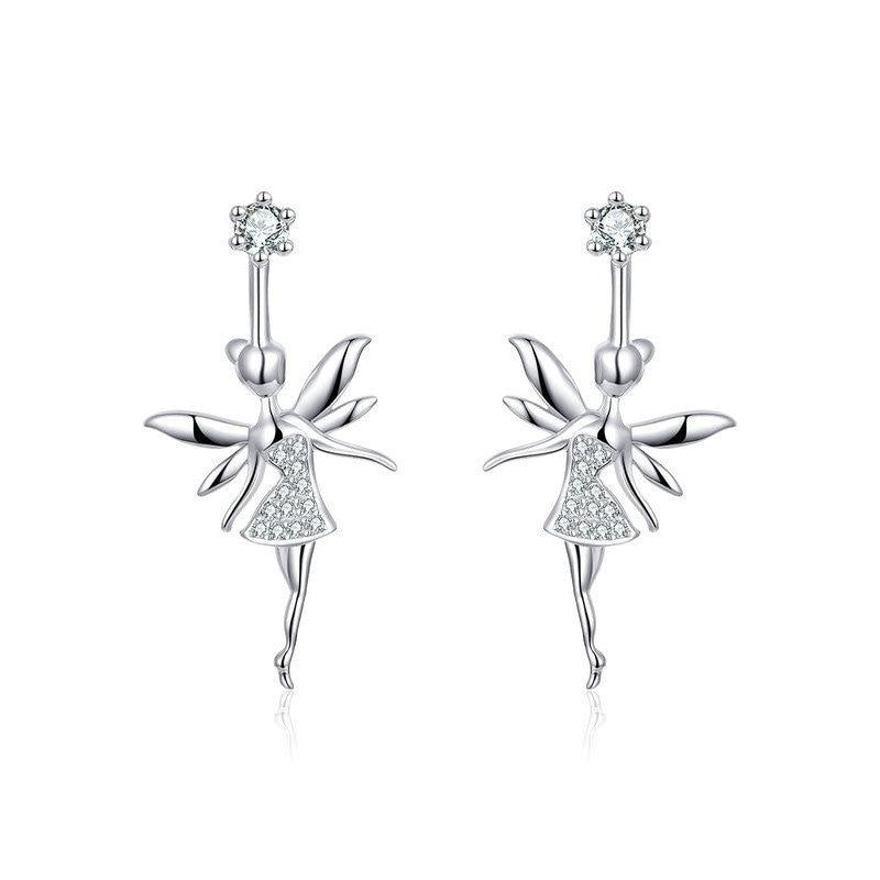 925 Sterling Silver Fairy Elf Shining Drop Earrings