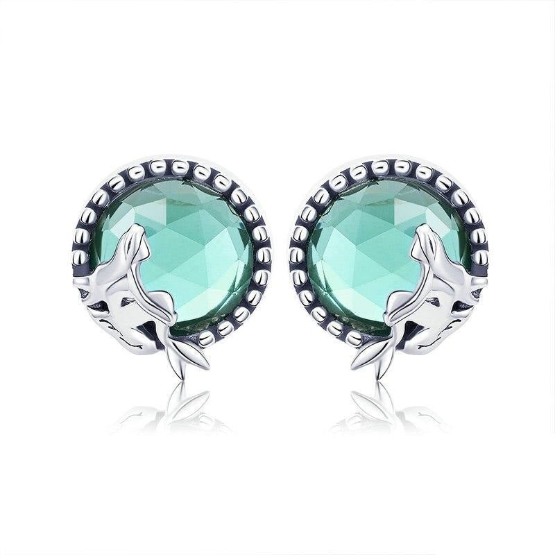 925 Sterling Silver Fairy Story Light Green Stud Earrings