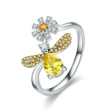 925 Sterling Silver Bee with Daisy Flower Ring