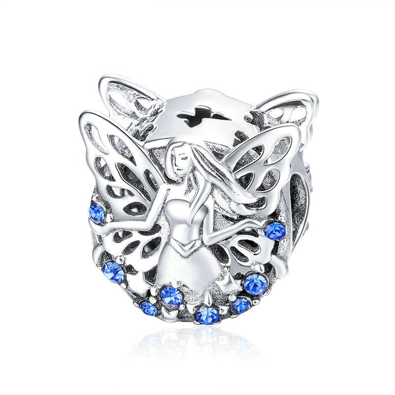 925 Sterling Silver Elf Flower Fairy Blue Charm Beads