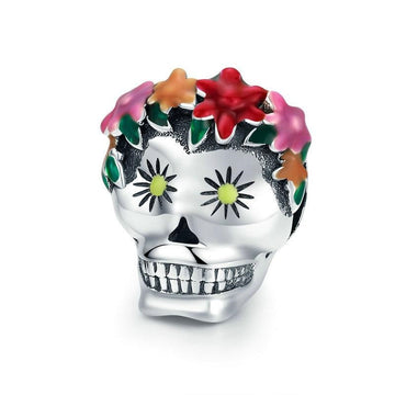 925 Sterling Silver Flower Skull Charm Beads