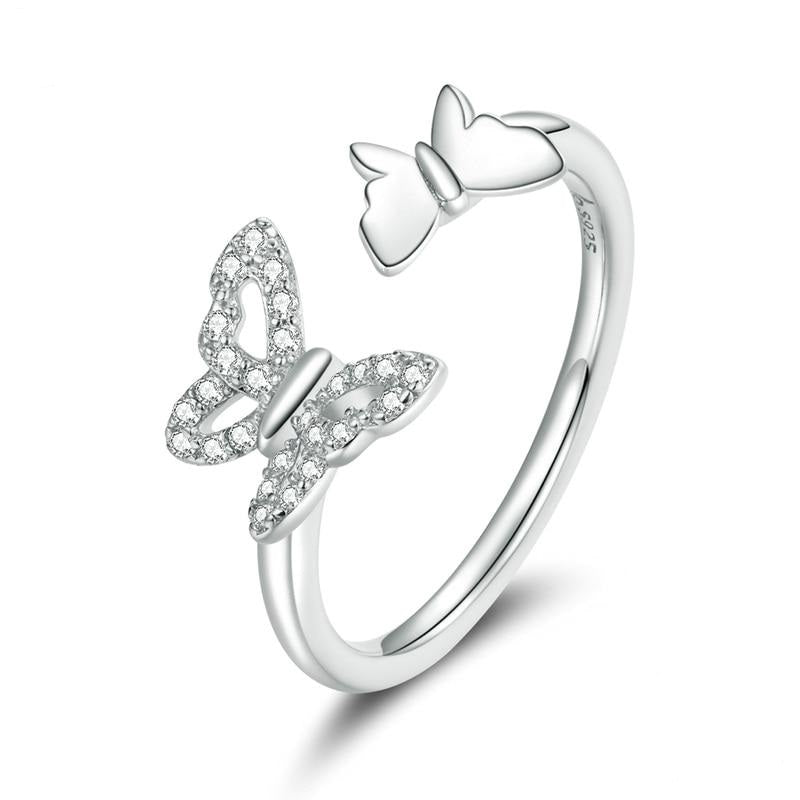 925 Sterling Silver Flying Butterflies Ring