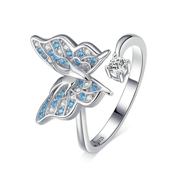 925 Sterling Silver Flying Butterfly Open Adjustable Ring