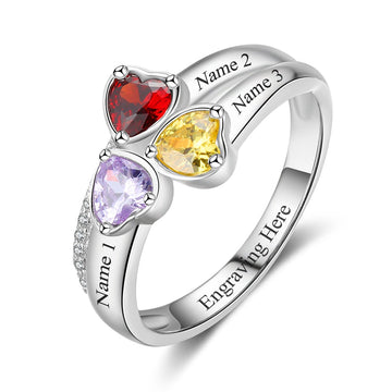 Anillo de plata de ley 925 con grabado personalizado y 3 nombres
