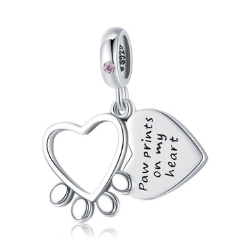 Dijes de corazón con forma de pata de plata de ley 925