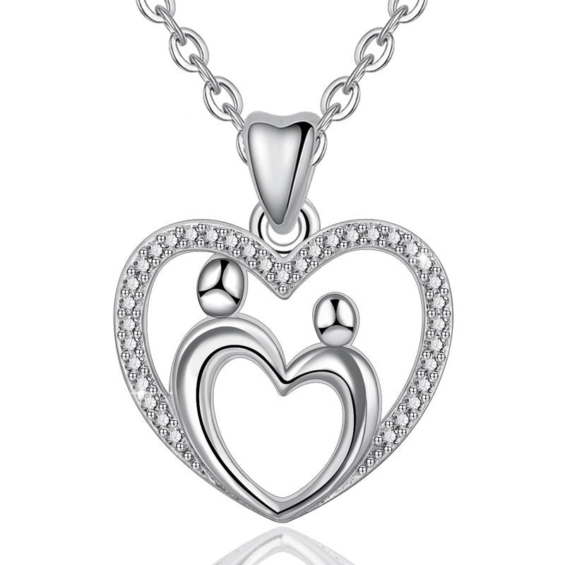 925 Sterling Silver Mother Child Love Heart Necklace