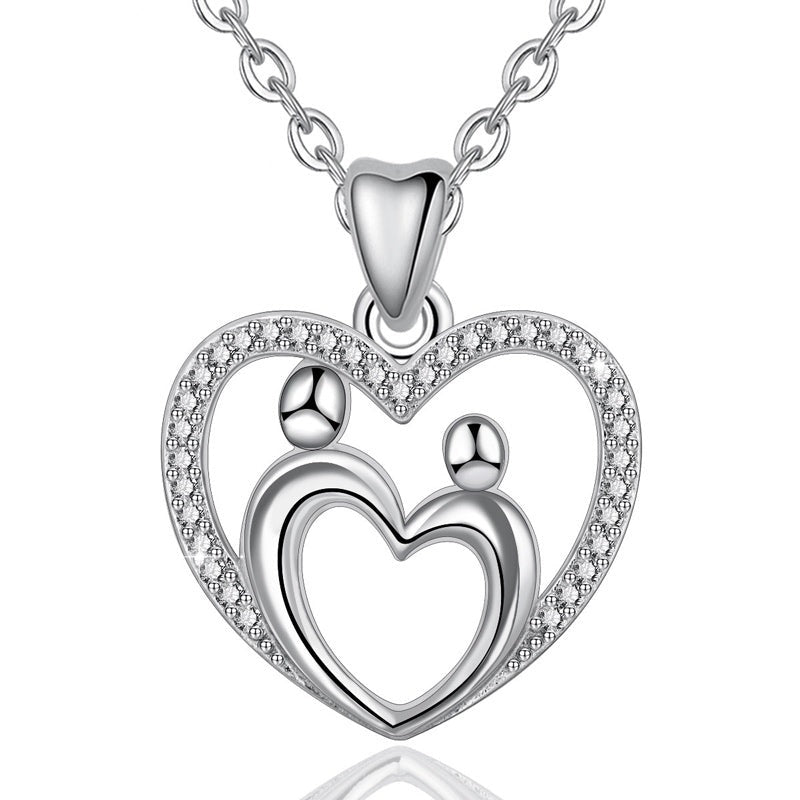 Collar de corazón de amor madre-hijo en plata de ley 925