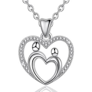 Collar de corazón de amor madre-hijo en plata de ley 925