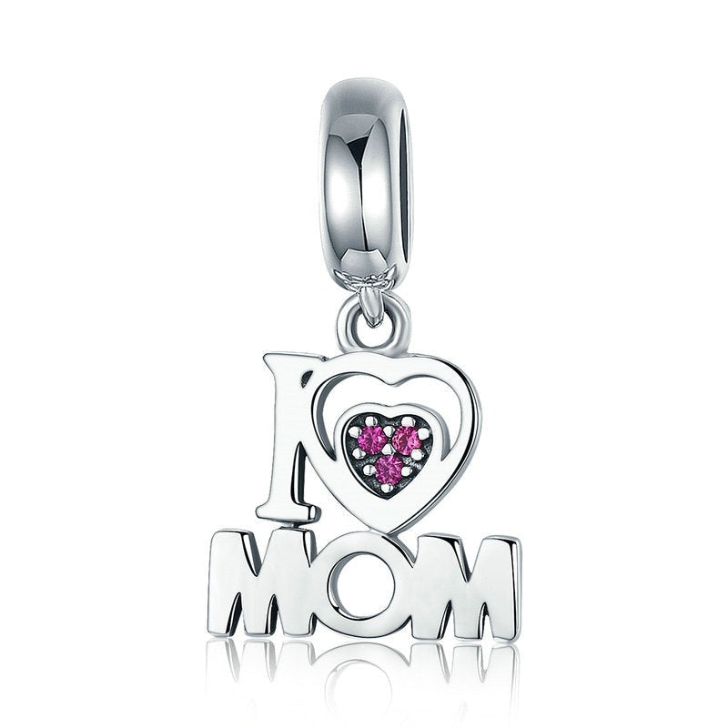 Dijes de plata de ley 925 con la letra "Amo a mi mamá"