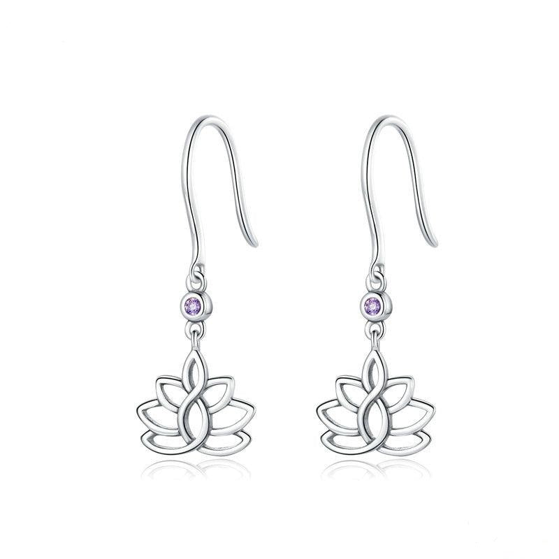 925 Sterling Silver Jewelry Elegant Lotus CZ Stud Earrings