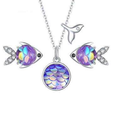 Pendientes y collar de pez tropical feliz en plata de ley 925