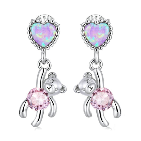925 Sterling Silver Love Bear Stud Earrings
