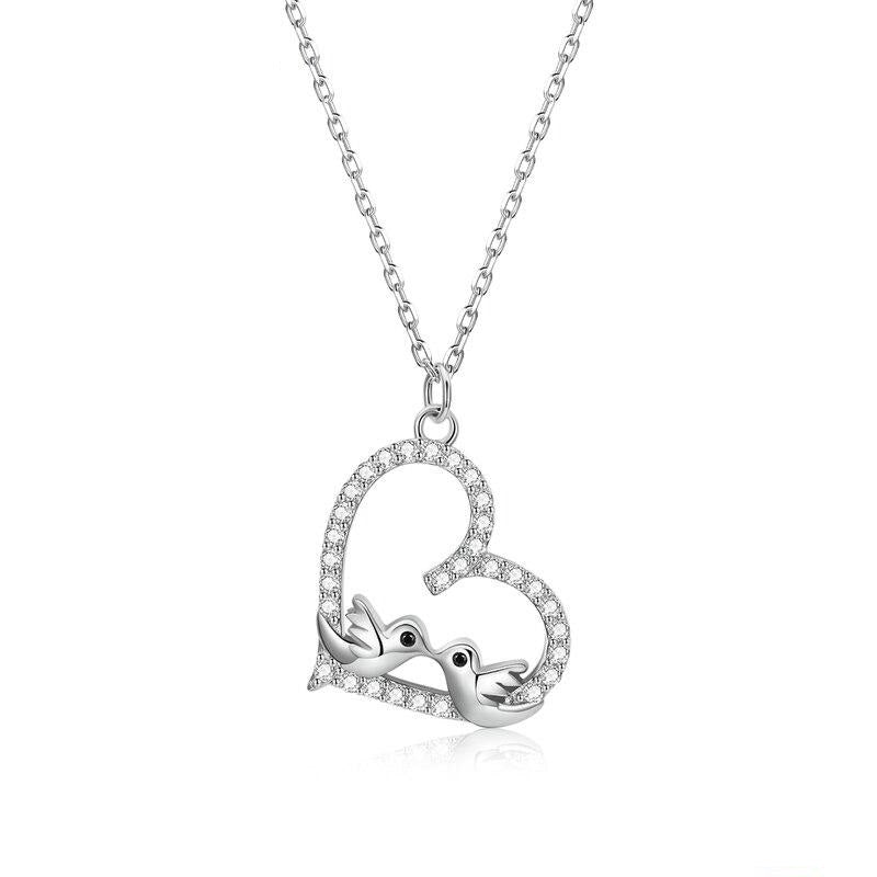 Collar con colgante de pájaro enamorado en plata de ley 925
