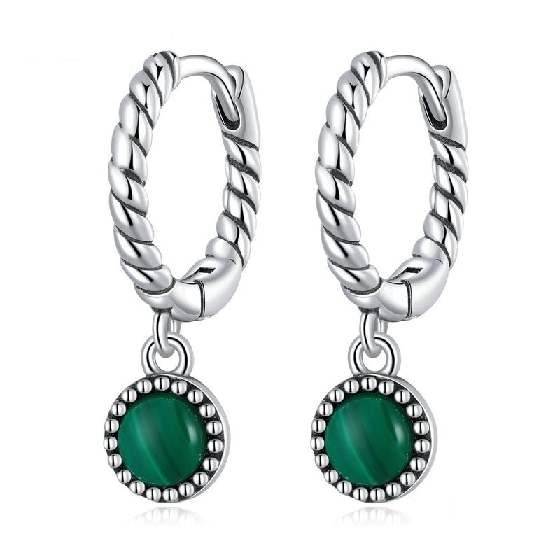Pendientes colgantes de plata de ley 925 con malaquita y piedra verde.