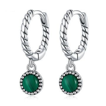 Orecchini pendenti in pietra verde con fibbia in malachite in argento sterling 925