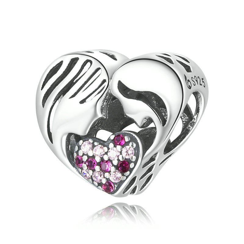 925 Sterling Silver Mom Daughter Love Silhouette Charm Beads