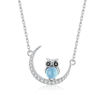 Collar de plata de ley 925 con forma de búho y luna bañado en platino