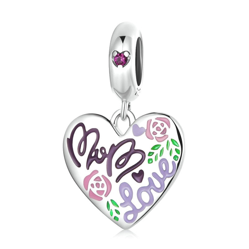 925 Sterling Silver Mother Day Heart Doodle Charm Beads