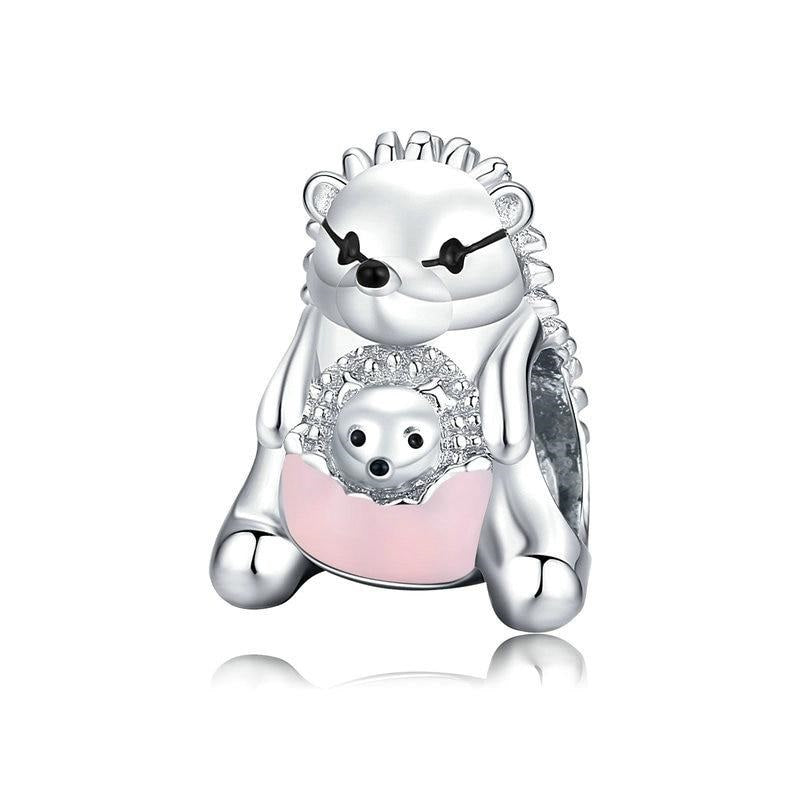 925 Sterling Silver Mother Hedgehog Charm Beads