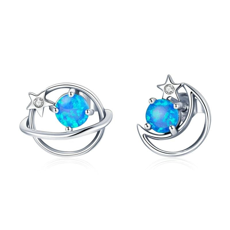 925 Sterling Silver Mysterious Planet Moon Star Earrings