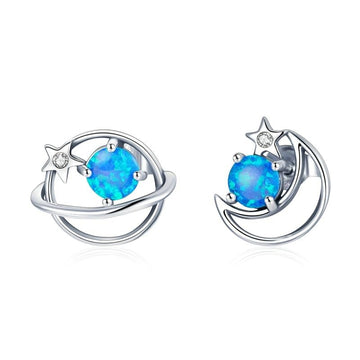 925 Sterling Silver Mysterious Planet Moon Star Earrings