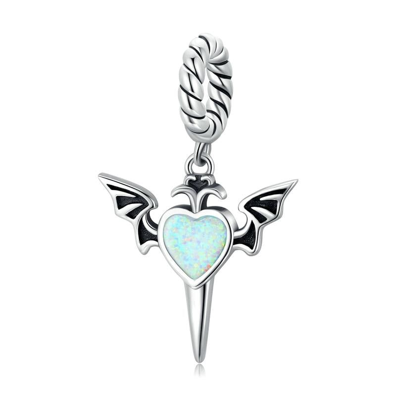925 Sterling Silver Opal Heart Charm Beads
