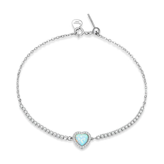 925 Sterling Silver Opal Heart Bracelet