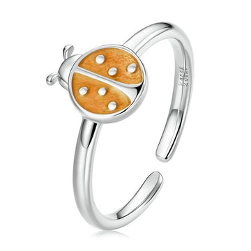 925 Sterling Silver Orange Ladybug Ring