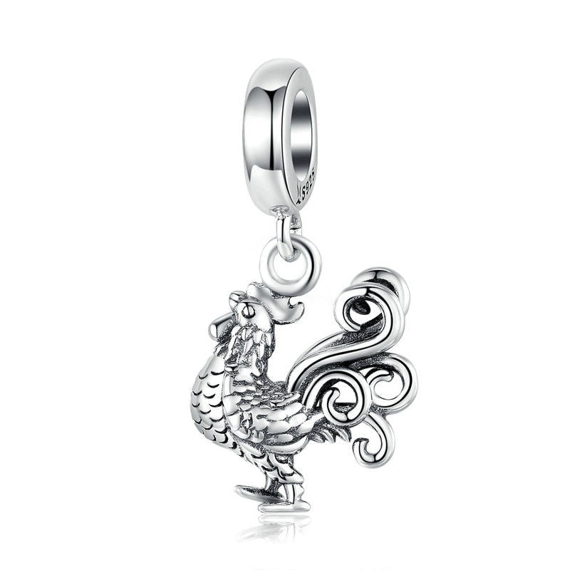 925 Sterling Silver Brave Rooster Charms Beads