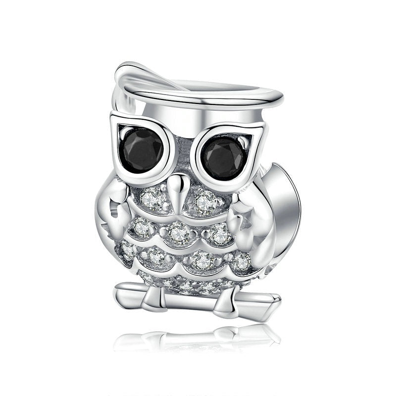 925 Sterling Silver Owl Animal Charm Beads