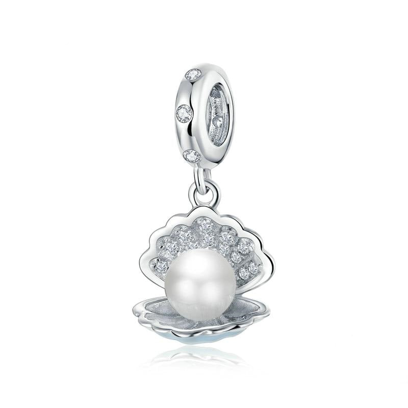 Dijes de perla en concha de plata de ley 925